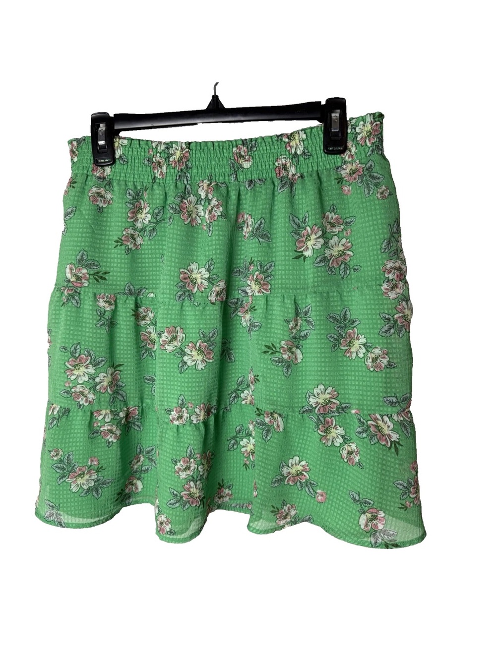 Loft Skirt Size Large Floral Lined Elastic Waist Kelly Green Pink Yellow Gray